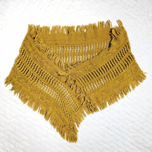 Accessories - Yellow Knit Scarf Cape Fringe Hem